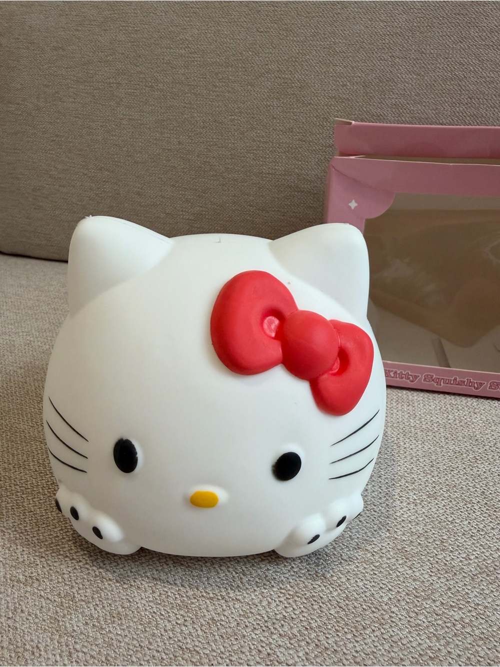 White Cat Squishy Toy with Red Bow Kids Accessory